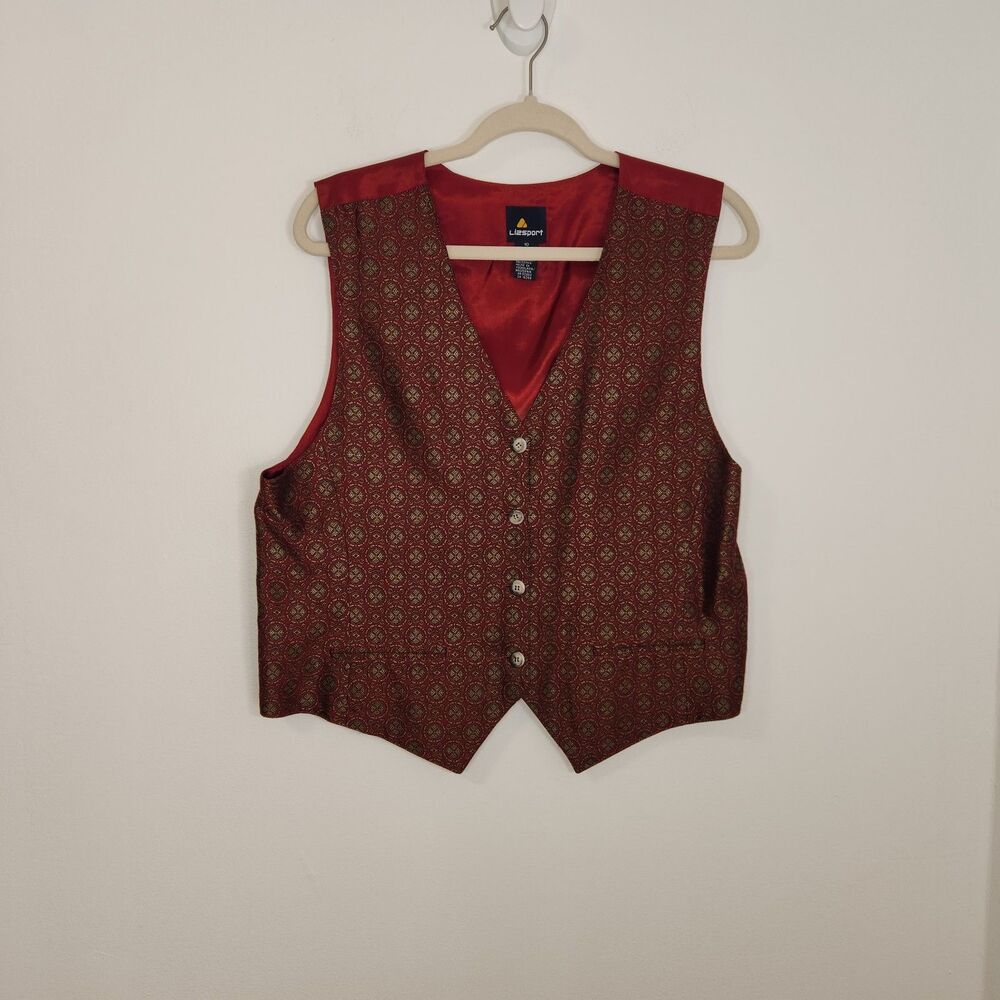 LizSport Woven Medallion Print Red Vest SZ 10 Y2K Vintage